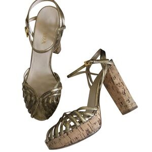 PRADA gold cork platform sandals size 39.5